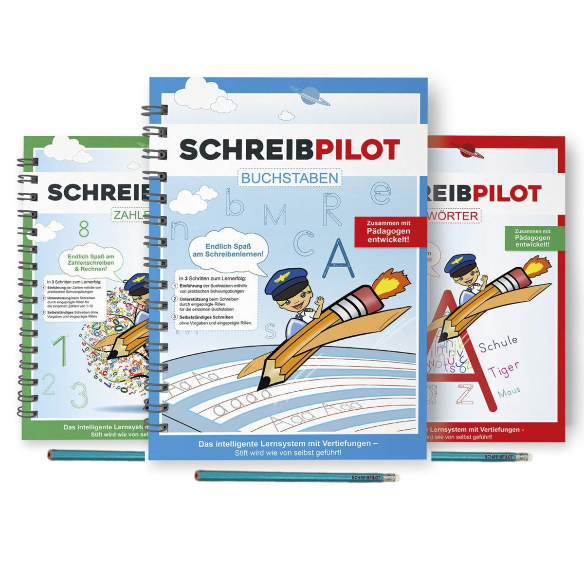 Heft-Set Buchstaben, Zahlen & Wörter mit Bleistift/Radiergummi - DIN-A4 zum spielerischen Schreiben- und Rechnenlernen für Kinder.