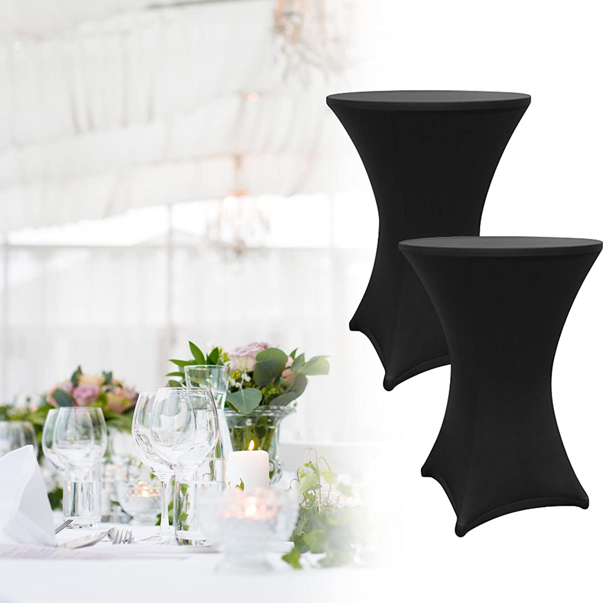 Stehtischhusse - Tisch Bezug - Husse - Ø 80-85 cm - Schwarz - 5er-Set, elastisch, schmutzabweisend und passgenau für Bistrotische.