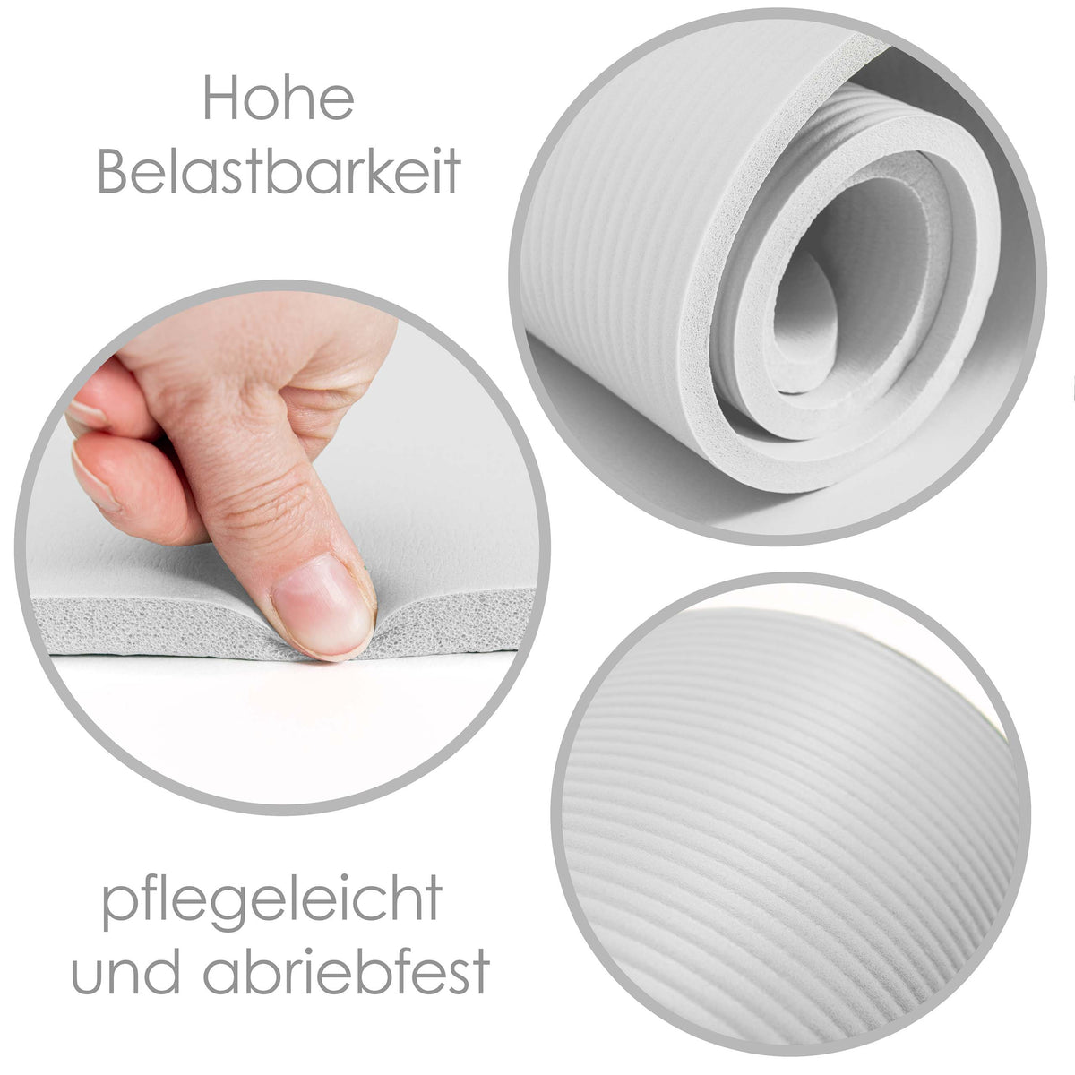 Fitness- & Gymnastikmatte - 183 x 61 x 1,2 cm - Weiß, rutschfest, robust, pflegeleicht und platzsparend für Indoor- und Outdoor-Training.