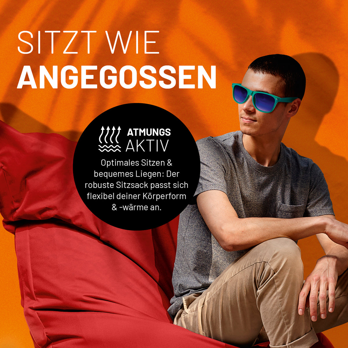 Sitzsack Classic XXL (380 L) Rot mit atmungsaktivem Material für flexibles und bequemes Sitzen drinnen und draußen.