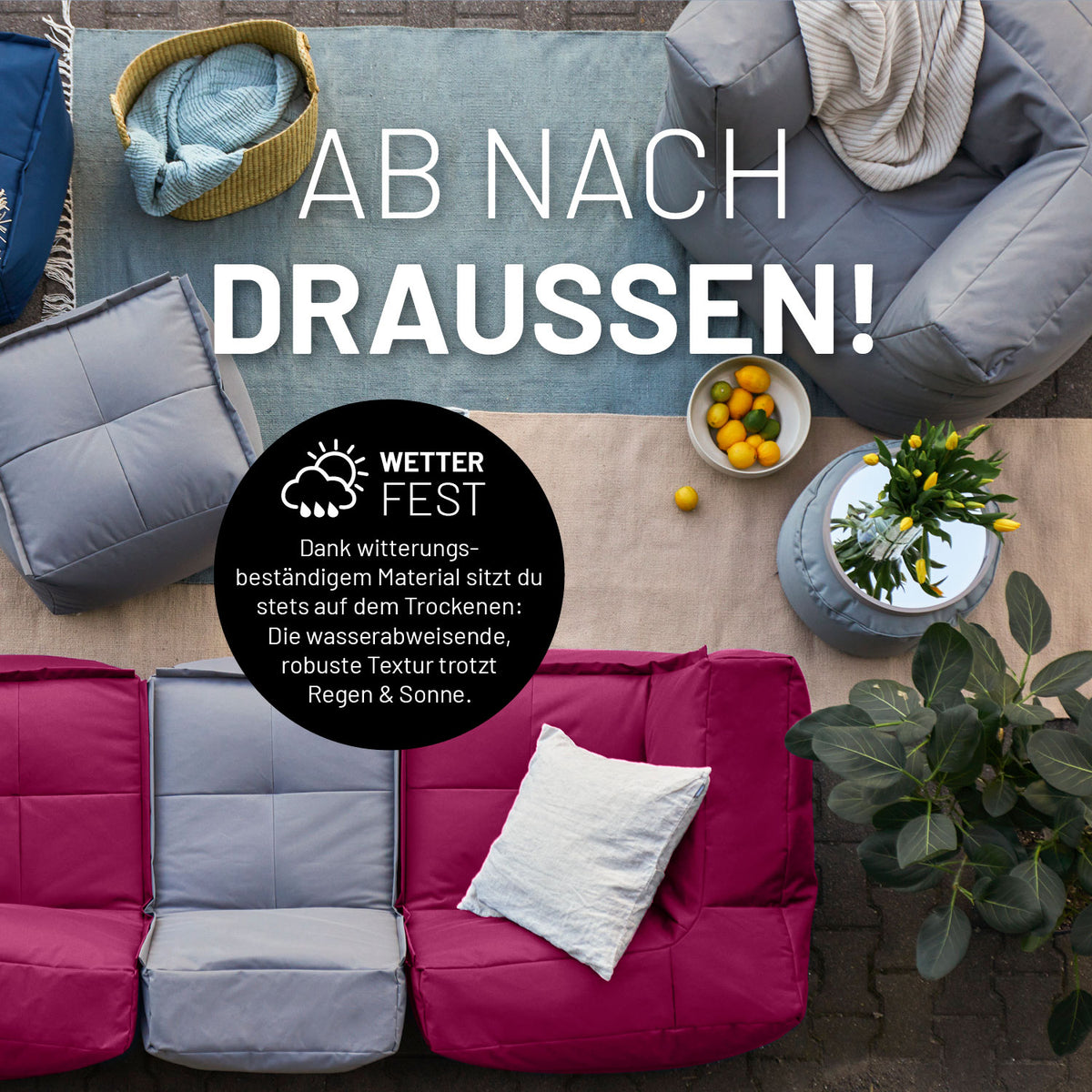 Sitzsack-Sofa Mittelstück (200 L) - Modulares System - indoor & outdoor - Rotwein mit wetterfestem, robustem Material für drinnen und draußen.