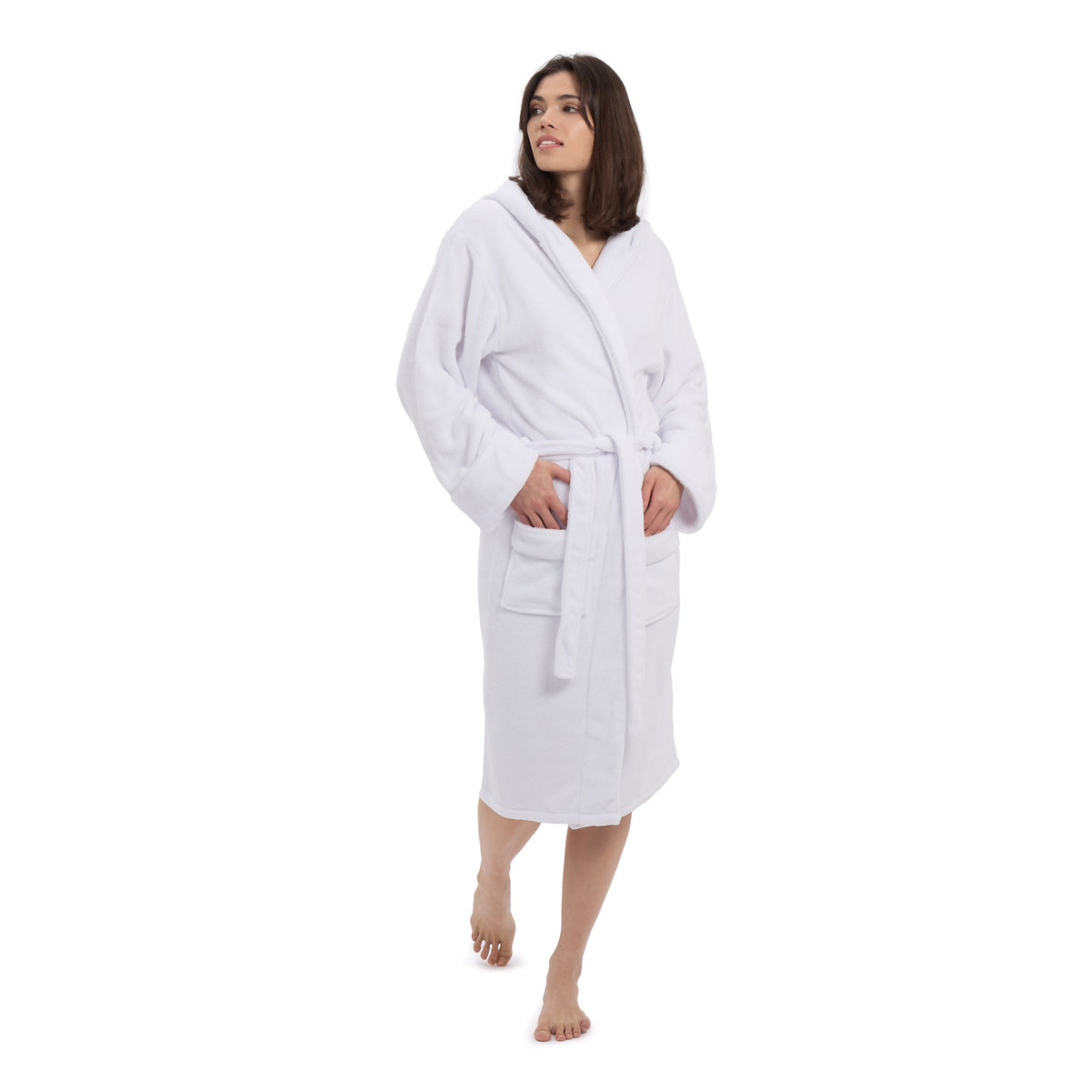 Luxury Mikrofaser Bademantel mit Kapuze für Damen und Herren in Weiß, Größe XXL, weich, schnelltrocknend und flauschig.