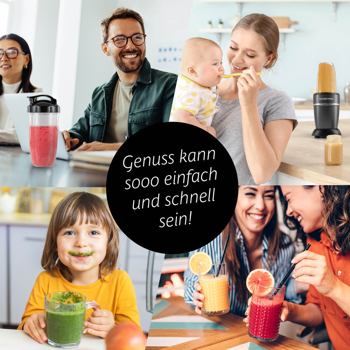 Nutrition Mixer Pro 1.000 mit Zubehörset L - Schwarz/Silber in Alltagssituationen für frische Smoothies, Shakes und gesunde Snacks.
