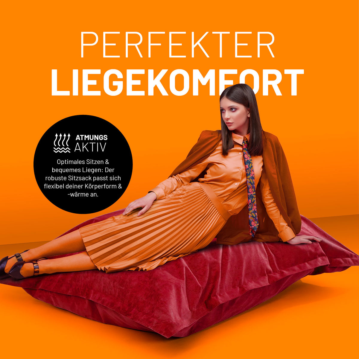 XXL Microvelours Sitzsack (380 L) - indoor - Rot mit optimalem Liegekomfort und flexiblem Bezug für Wohnzimmer und Kinderzimmer.