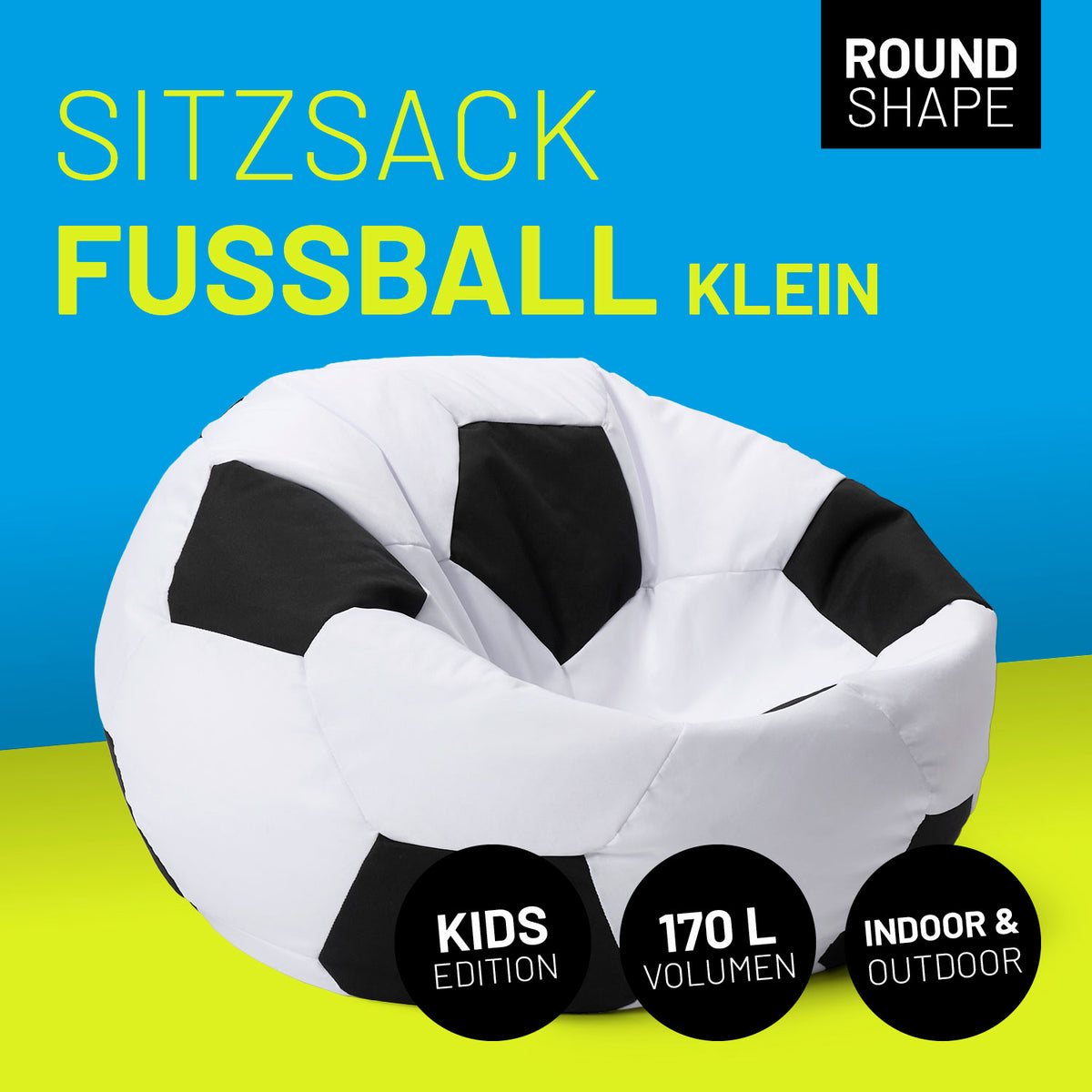 Luxury Fußball Sitzsack (170 L) - rund, indoor & outdoor, bequem, waschbar, mit Lumaland EPS Perlen für optimale Sitzposition.