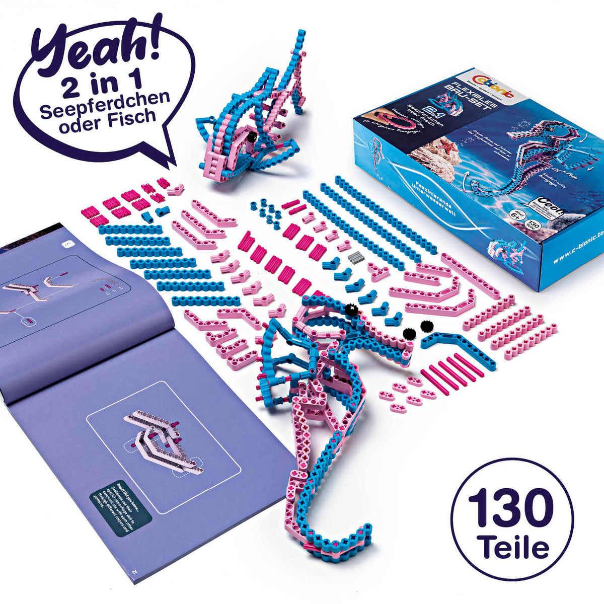 Baustein-Set "Skorpion & Seepferdchen" - 2er-Set mit 130 flexiblen Bausteinen für kreative, elastische und dynamische Konstruktionen.