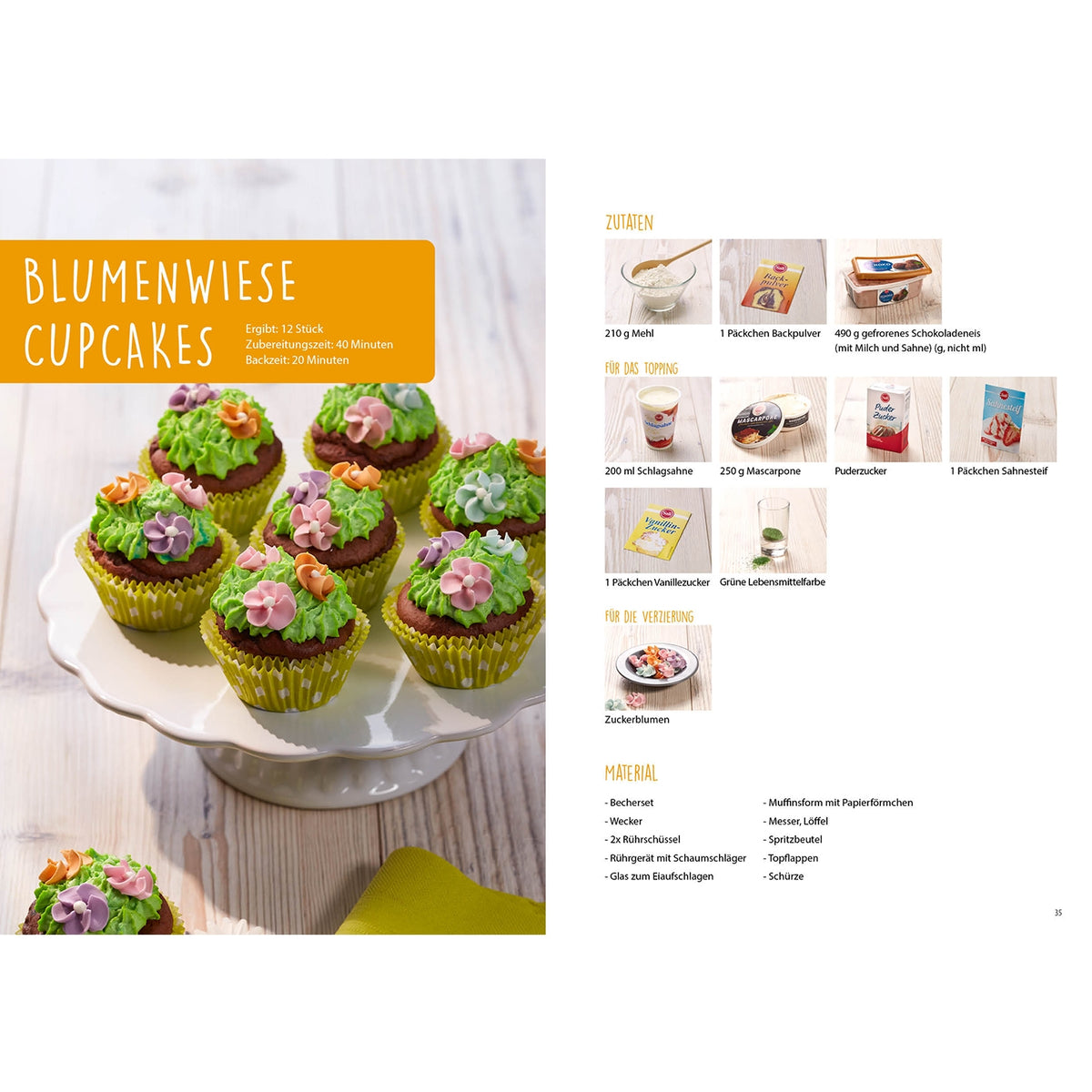 Rezeptbuch Band 8 kreative Motivkuchen mit Anleitung für Blumenwiese Cupcakes, kindgerechte Rezepte für Kinder ab 3 Jahren.