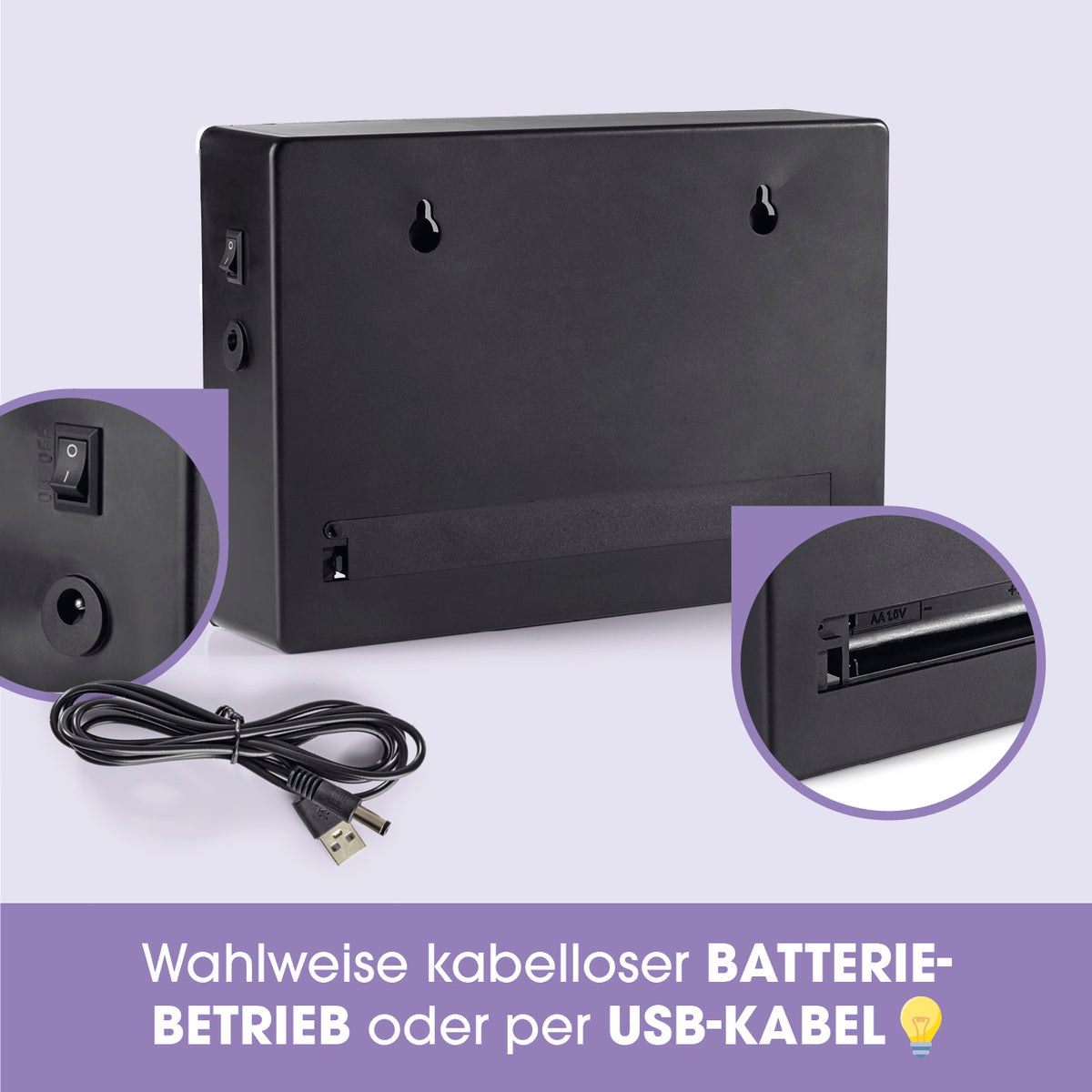 LED-Leuchtkasten A5 - 173 Buchstaben & 150 Emojis mit USB-Kabel und kabellosem Batteriebetrieb für flexiblen Einsatz.