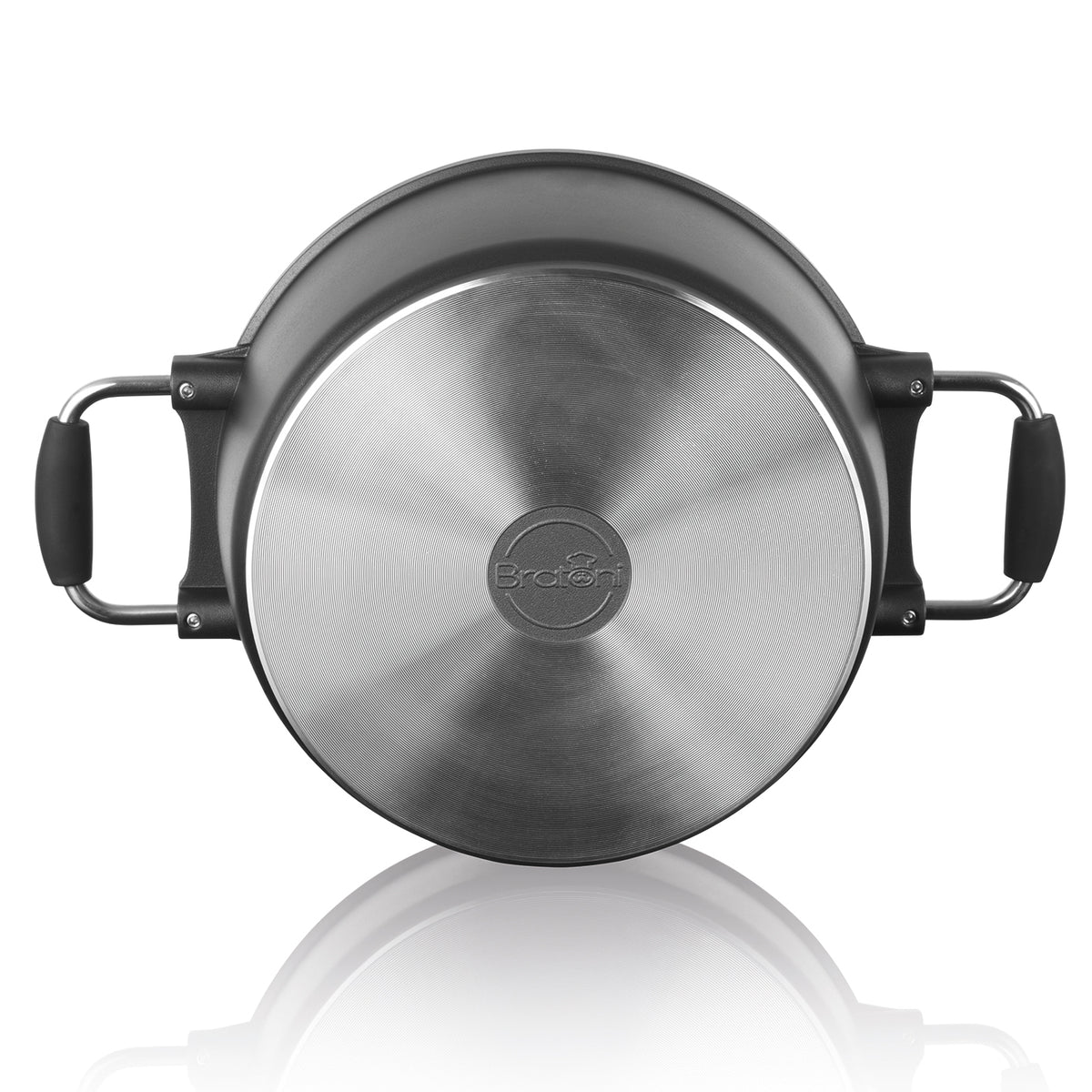 Aluguss-Kochtopf, 20 cm mit robustem Boden und hitzebeständigen Griffen, ideal für schonendes Kochen und Braten.