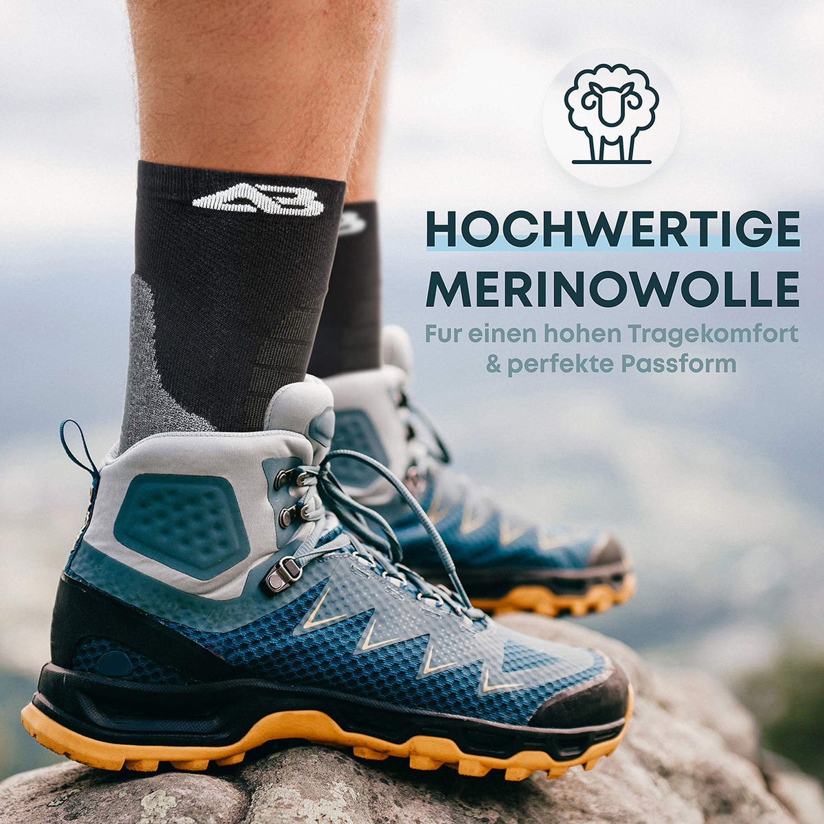 Wandersocken Merinowolle - 2er-Set - Grau - Größe 39-42 mit atmungsaktiver Merinowolle für optimalen Komfort beim Wandern.