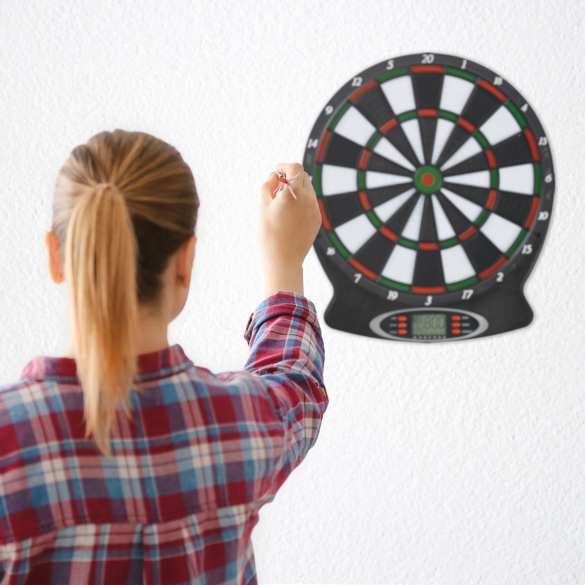Dartscheibe mit 6 Pfeilen und 6 Ersatzspitzen + Batterien, elektrische Anzeige, 18 Spiele, 1-8 Spieler, Soundeffekte.