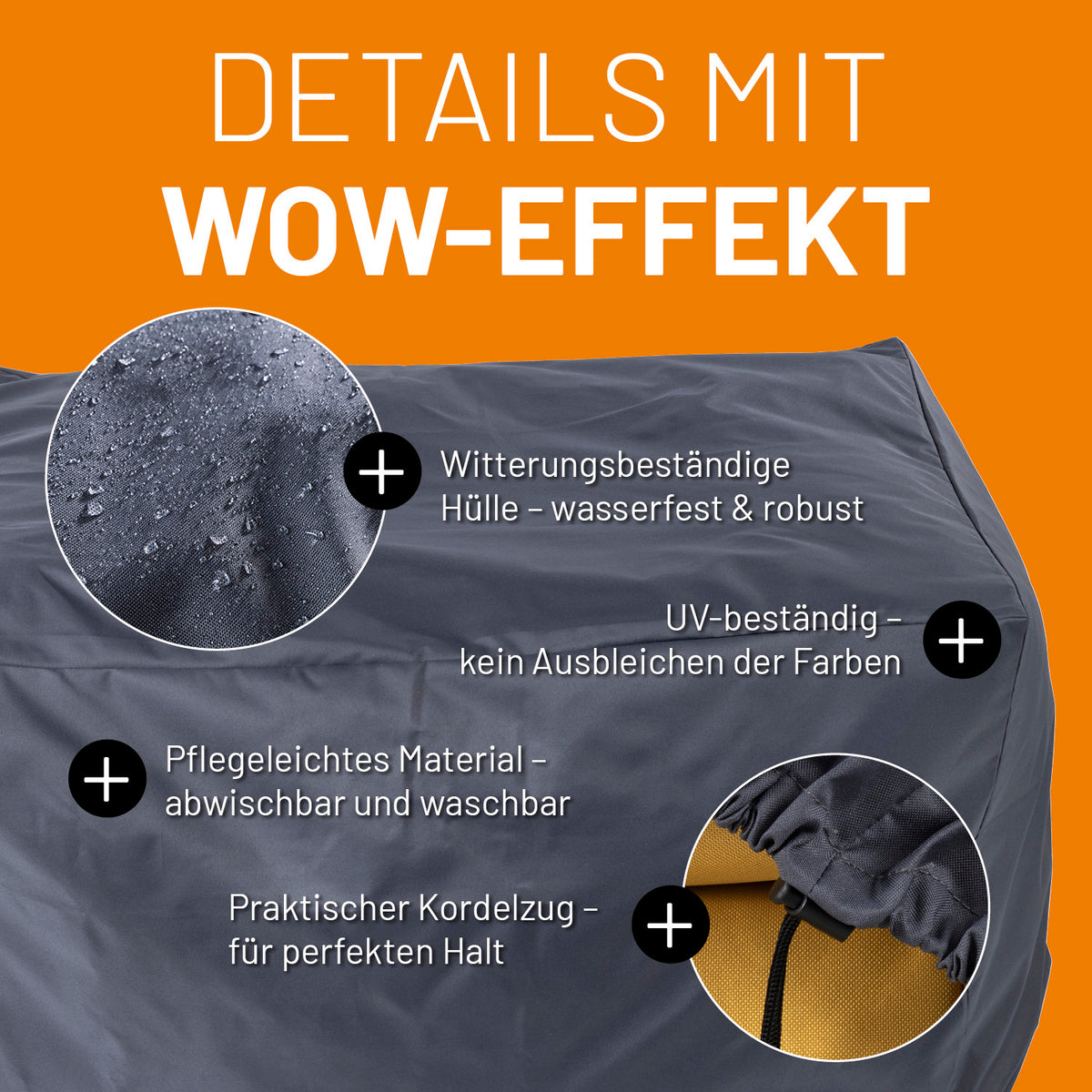 Wetterschutzhaube für 3 Modulare Elemente - 220 x 85 x 75 cm mit wasserfester, UV-beständiger und pflegeleichter Hülle samt praktischem Kordelzug