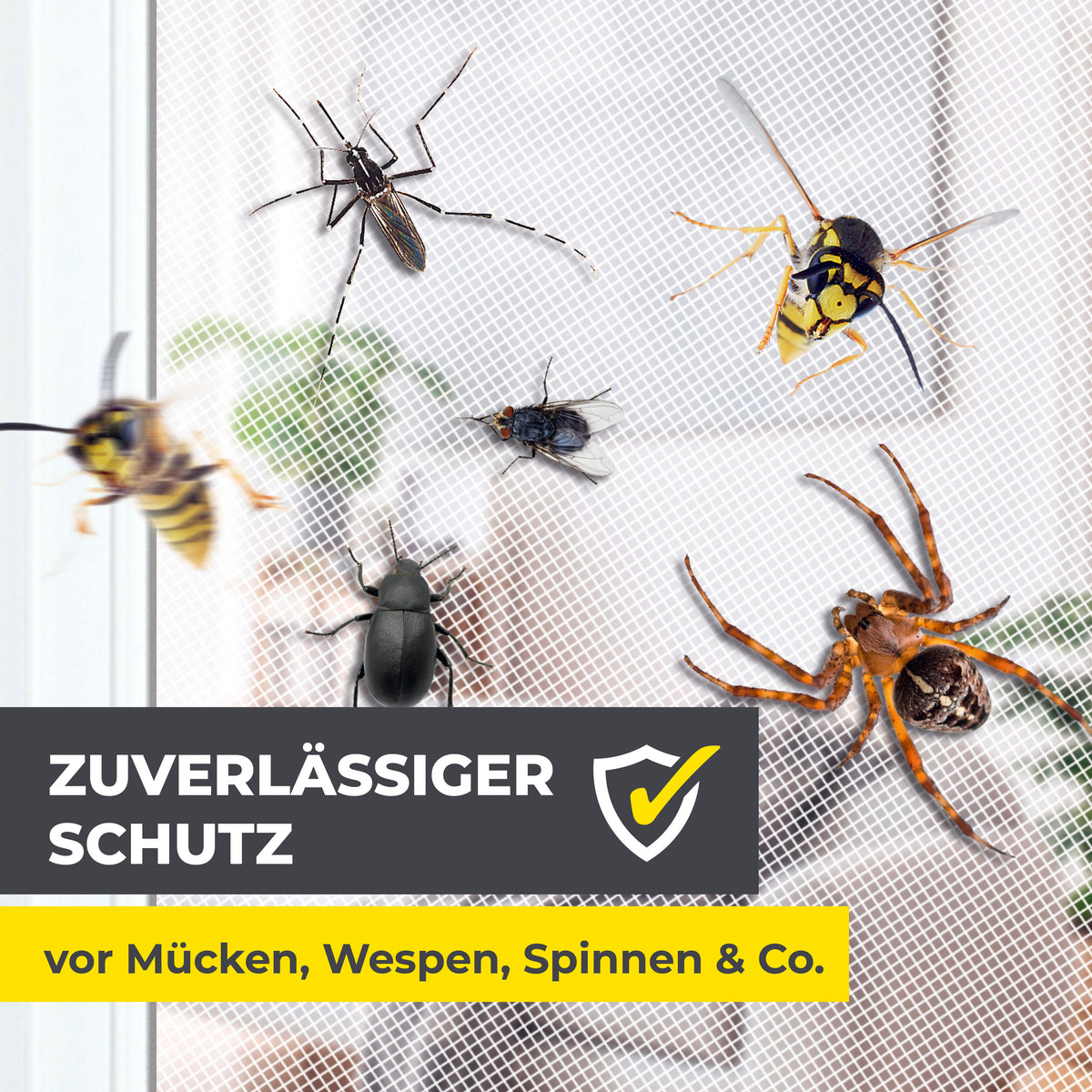 Moskitonetz für Fenster mit selbstklebendem Klettband 110x130 cm in Weiß schützt effektiv vor Insekten wie Mücken, Wespen und Spinnen.