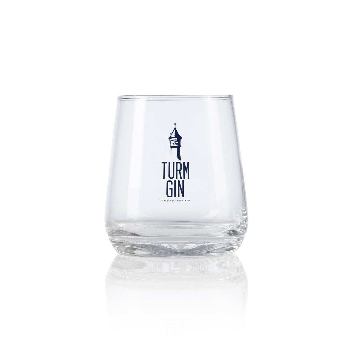 Glas mit Logo und Siegel - je 370 ml - 2er-Set, dekoratives TURM GIN Design, spülmaschinengeeignet, ideal für Gin und Cocktails.