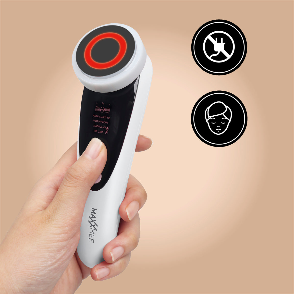 Gesichtspflege "Professional" mit 3 Modi - 2er-Set zeigt USB-aufgeladenes Gesichtsreinigungsgerät mit LED-Licht und Massagefunktionen.