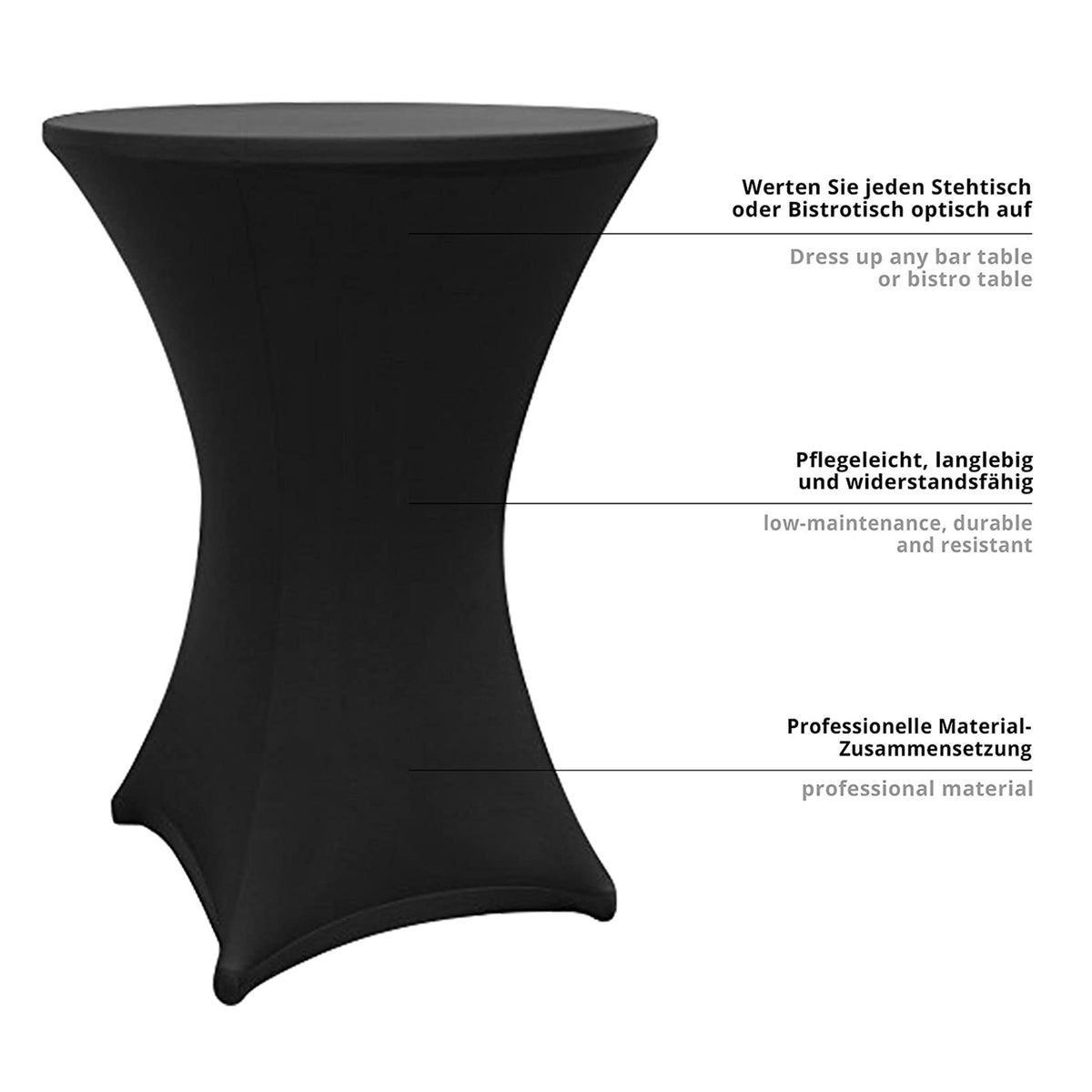 Stehtischhusse - Tisch Bezug - Husse - Ø 80-85 cm - Schwarz - 10er-Set, elegante, pflegeleichte und langlebige Stehtischhusse.
