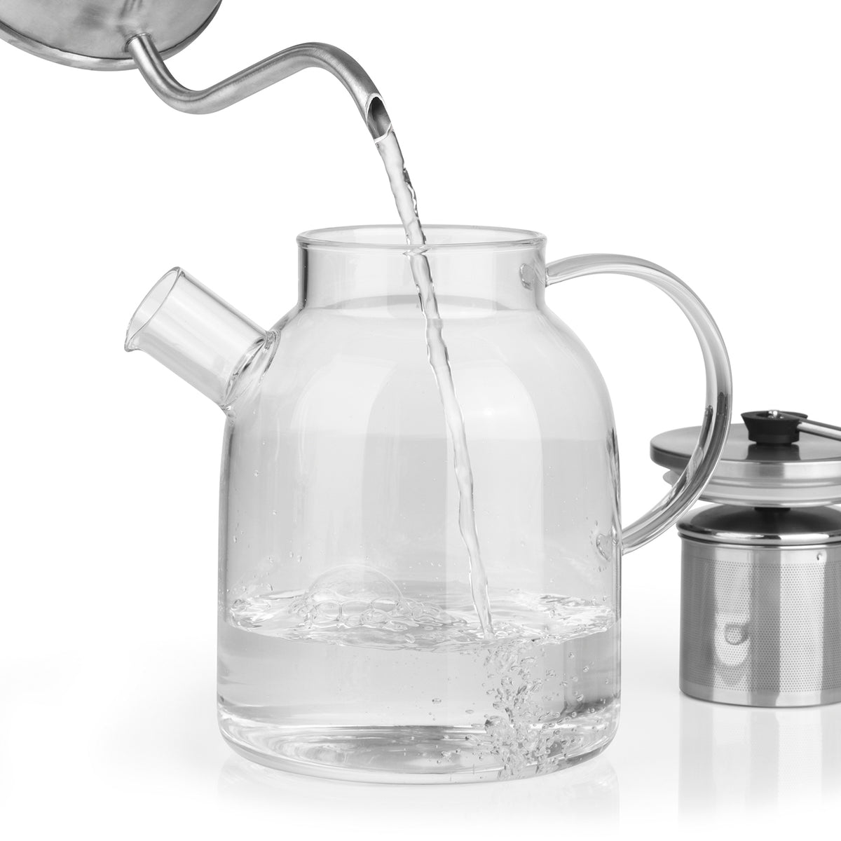 TEEKANNE Glaskanne mit Teesieb - 1,5 l aus Borosilikatglas, hitzebeständig, mit praktischem Edelstahl-Teesieb und Bambusdeckel.