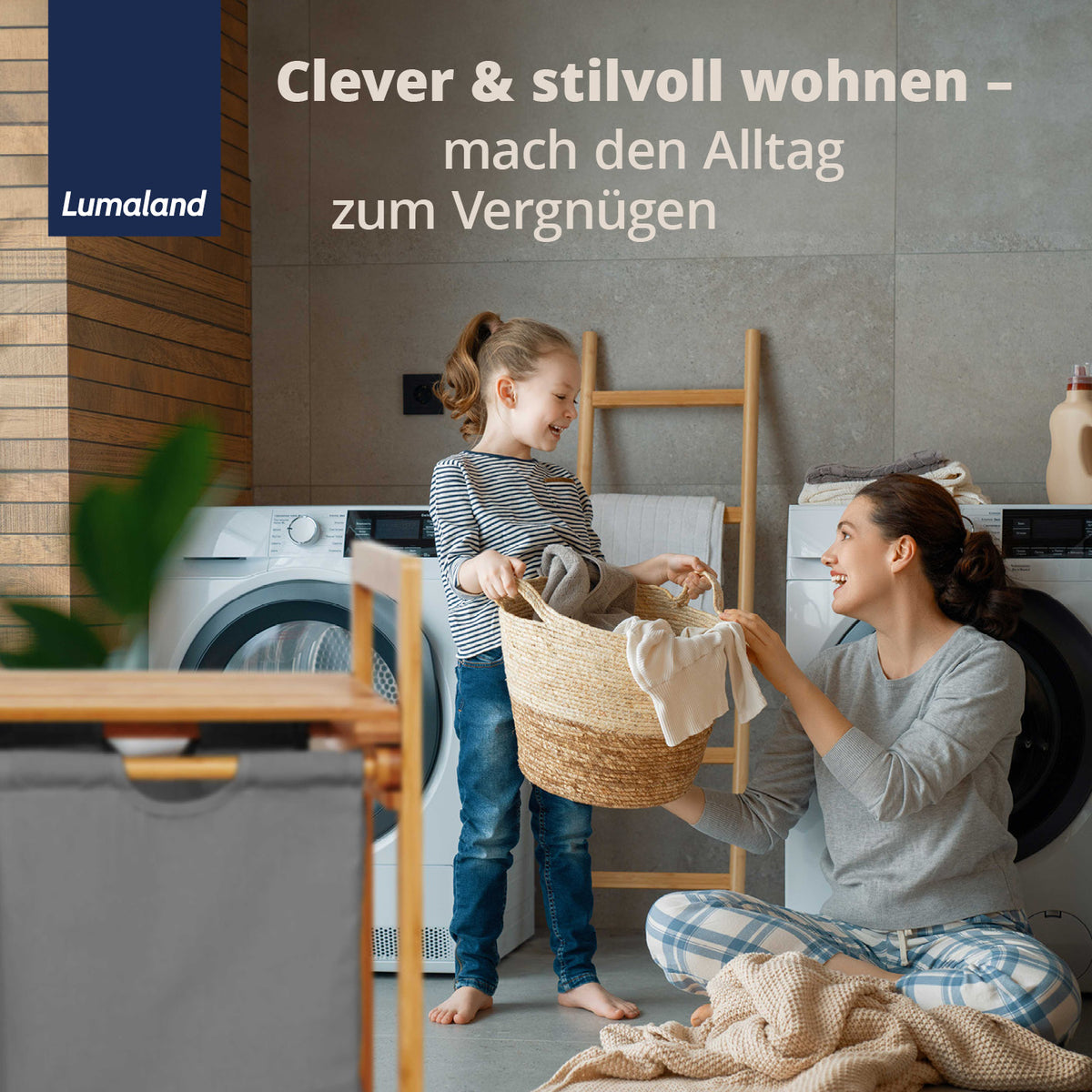 Bambus Wäschekorb mit 2 ausziehbaren Wäschesäcken Dunkelgrau, stilvoll, pflegeleicht, 73x64x33 cm, ideal für Haushalt und Waschküche.