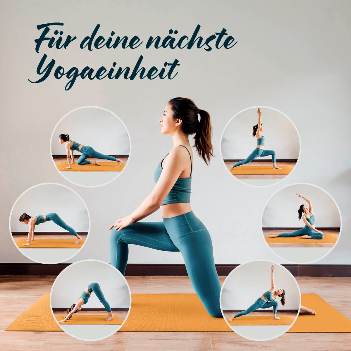 Yogamatte Kirana - 183 x 61 x 0,4 cm - Curry mit weicher Oberfläche, rutschfest und flexibel für Yoga und Pilates.