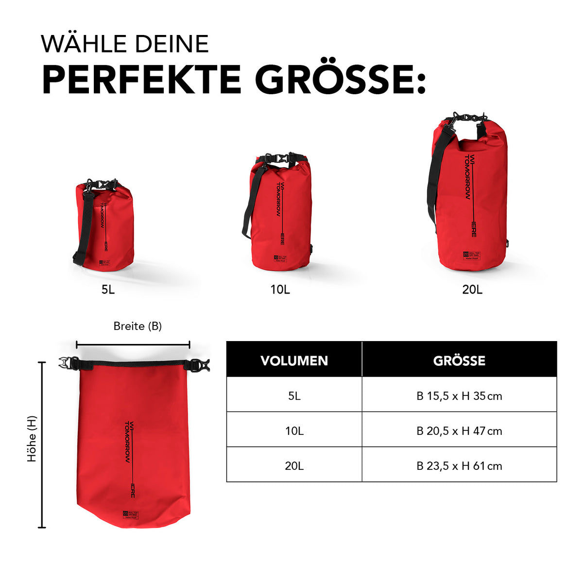 Dry Bag 20L - Style 02 - Rot, wasserdichter Outdoor-Rucksack mit robustem Rolltop und verstellbarem Schultergurt, 23,5x61 cm.