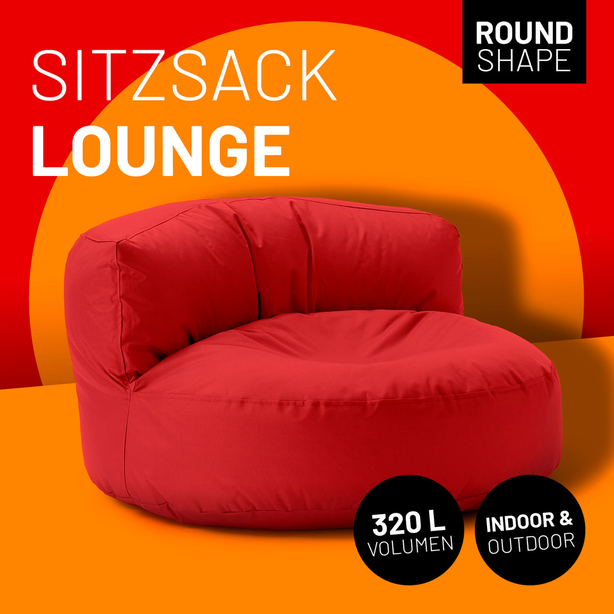 Sitzsack Lounge (320 L) in Rot, modern, bequem, indoor & outdoor, langlebig mit robusten Nähten und pflegeleichtem Material.
