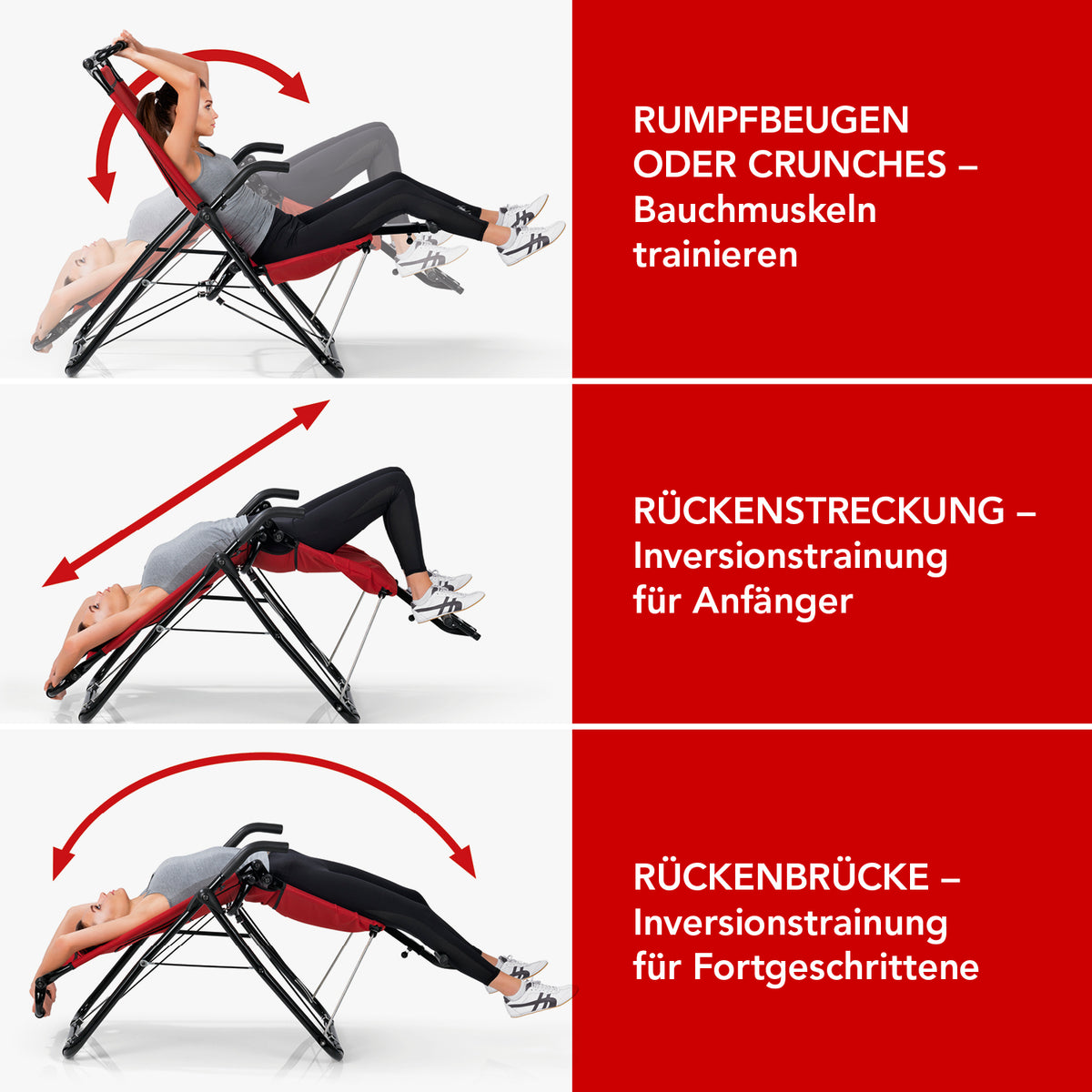 Inversionstrainer Deluxe - Heimtrainer zur Kräftigung von Rücken, Bauch, Rumpf und Beinen, klappbar und belastbar bis 120 kg.