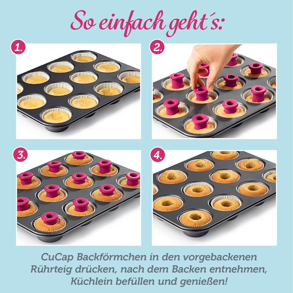 CuCap Back-Set für Cupcakes, Muffins & Mehr: Backförmchen mit Zentrierhilfe für einfache Füllung und stabiles Backen in Muffinblech.