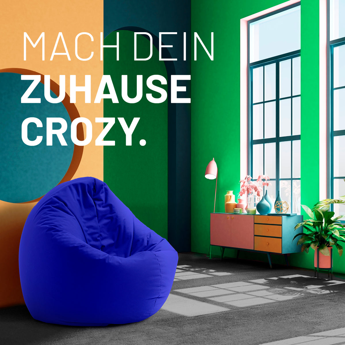 Sitzsack Drops (300 L) Royalblau, bequem für drinnen & draußen, langlebig, leicht, pflegeleicht mit verdecktem Reißverschluss.