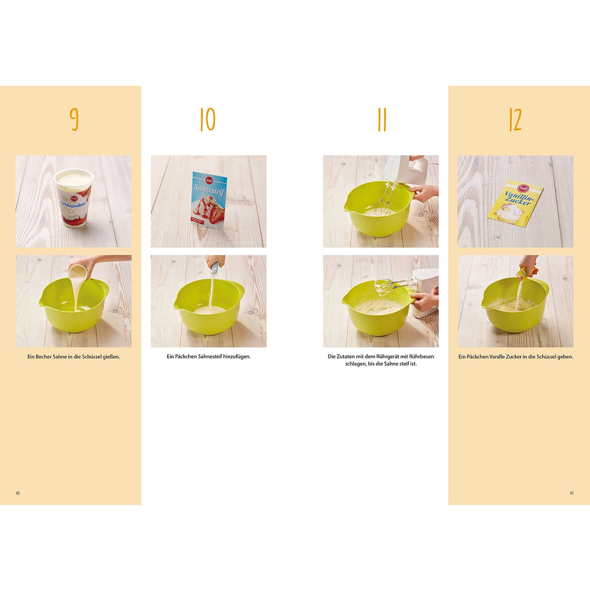 Rezeptbuch Band 8 zeigt Schritt-für-Schritt Anleitung zum Backen mit Sahne, Salz, Rührbesen und Vanillezucker für kreative Motivkuchen.