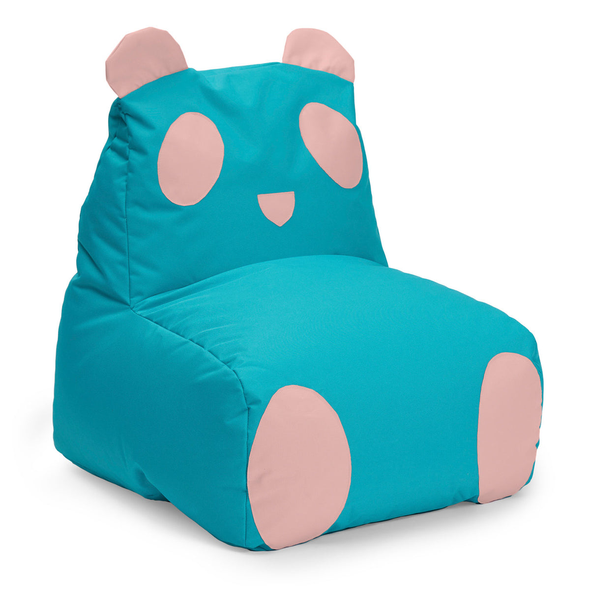 Kindersitzsack Animal Line Panda (180 L) Türkis/Pastell Pink, wasserabweisend, weich, robust, für Indoor & Outdoor geeignet.