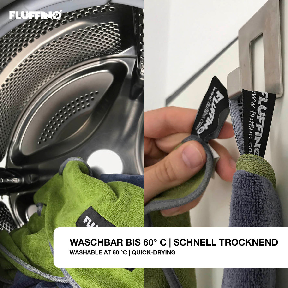 Hundehandtuch Mikrofaser – 4er-Pack - Grau & Grün, waschbar bis 60°C, schnell trocknend, extra saugfähig und platzsparend.