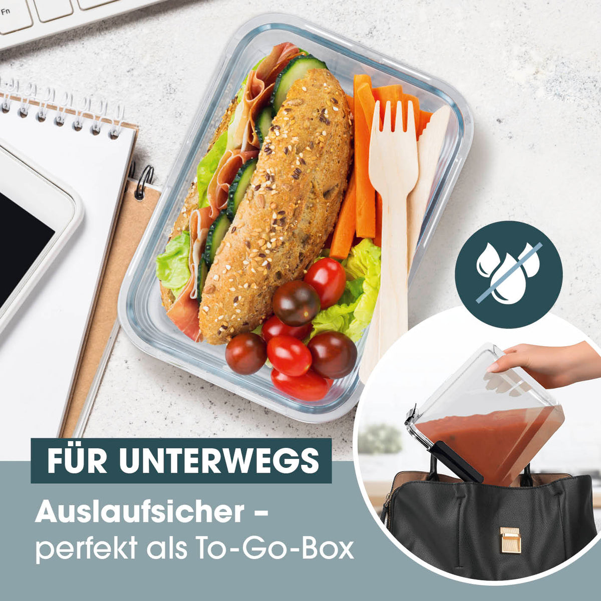 Frischhaltedosen Klick-it - 10-tlg. Schwarz, auslaufsicher, stapelbar, für To-Go, spülmaschinen- und gefriergeeignet, 4-fach-Klick-Verschluss.