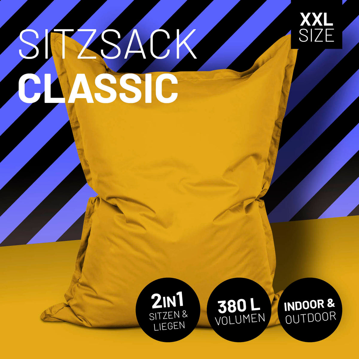 Sitzsack Classic XXL (380 L) - indoor & outdoor - Senfgelb, groß, vielseitig nutzbar, wasserabweisend und formanpassend für drinnen und draußen.