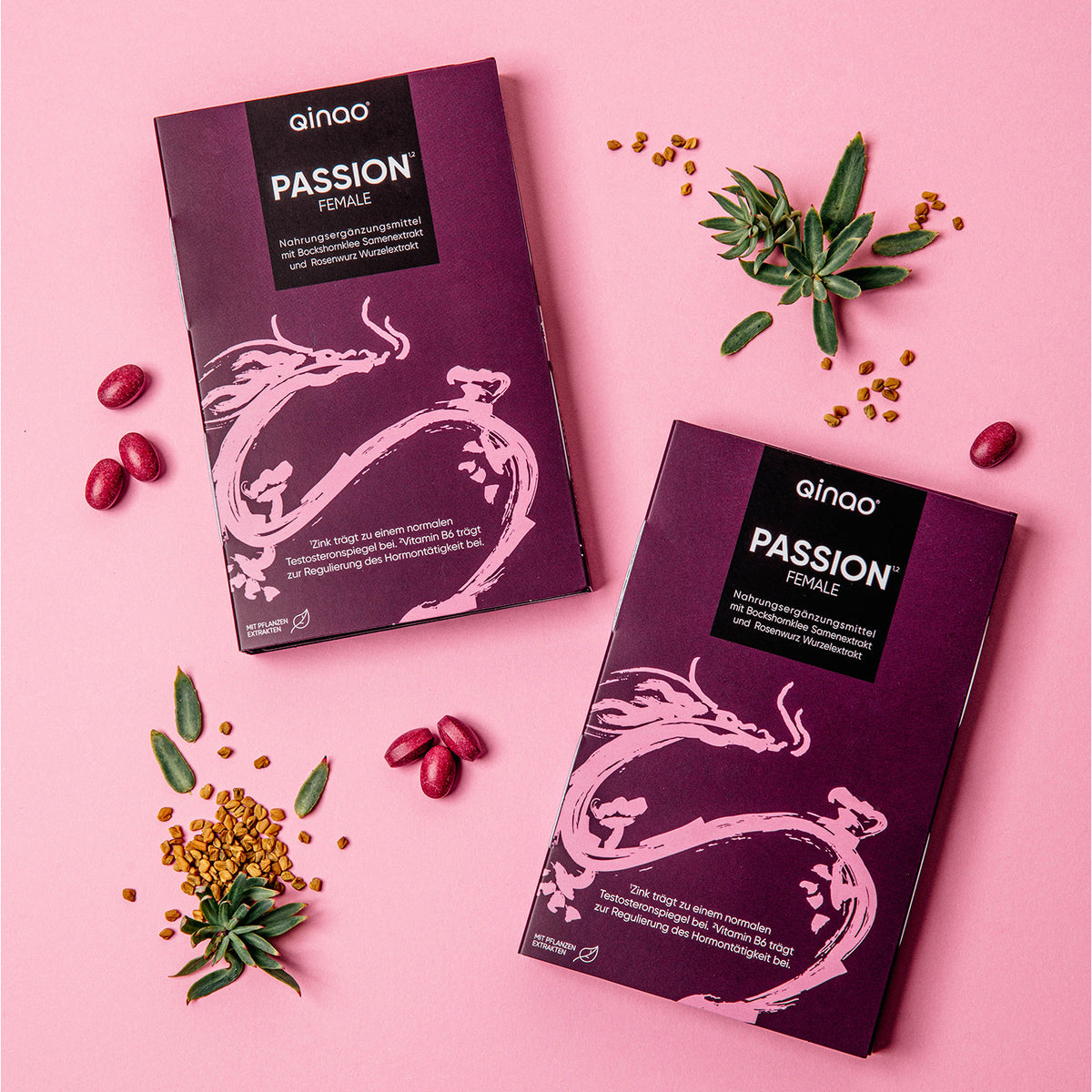 Nahrungsergänzungsmittel FEMALE - 2er-Set mit Vitamin B6, Zink, Rosenwurz, Bockshornklee und Chilischote, vegan und glutenfrei.