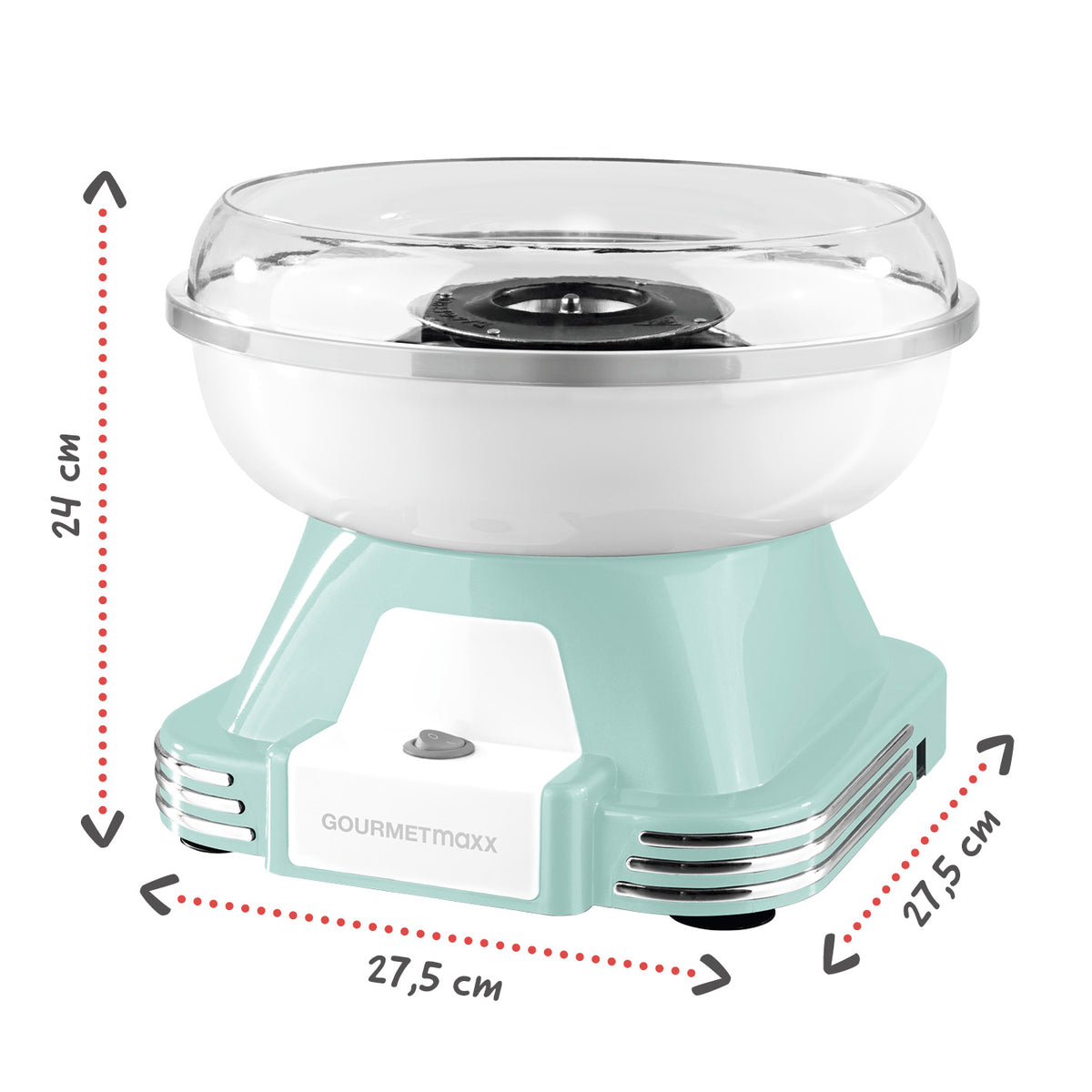 Zuckerwatte-Maschine - mint/weiß im Retro-Design mit abnehmbarer Schüssel, ideal für Feste und Kindergeburtstage.