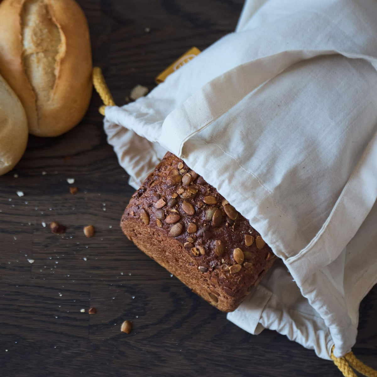 Einkaufsbeutel aus 100% Baumwolle - 5er-Set mit Brot und Brötchen, nachhaltige wiederverwendbare Baumwoll-Tragetasche von Lumaland.