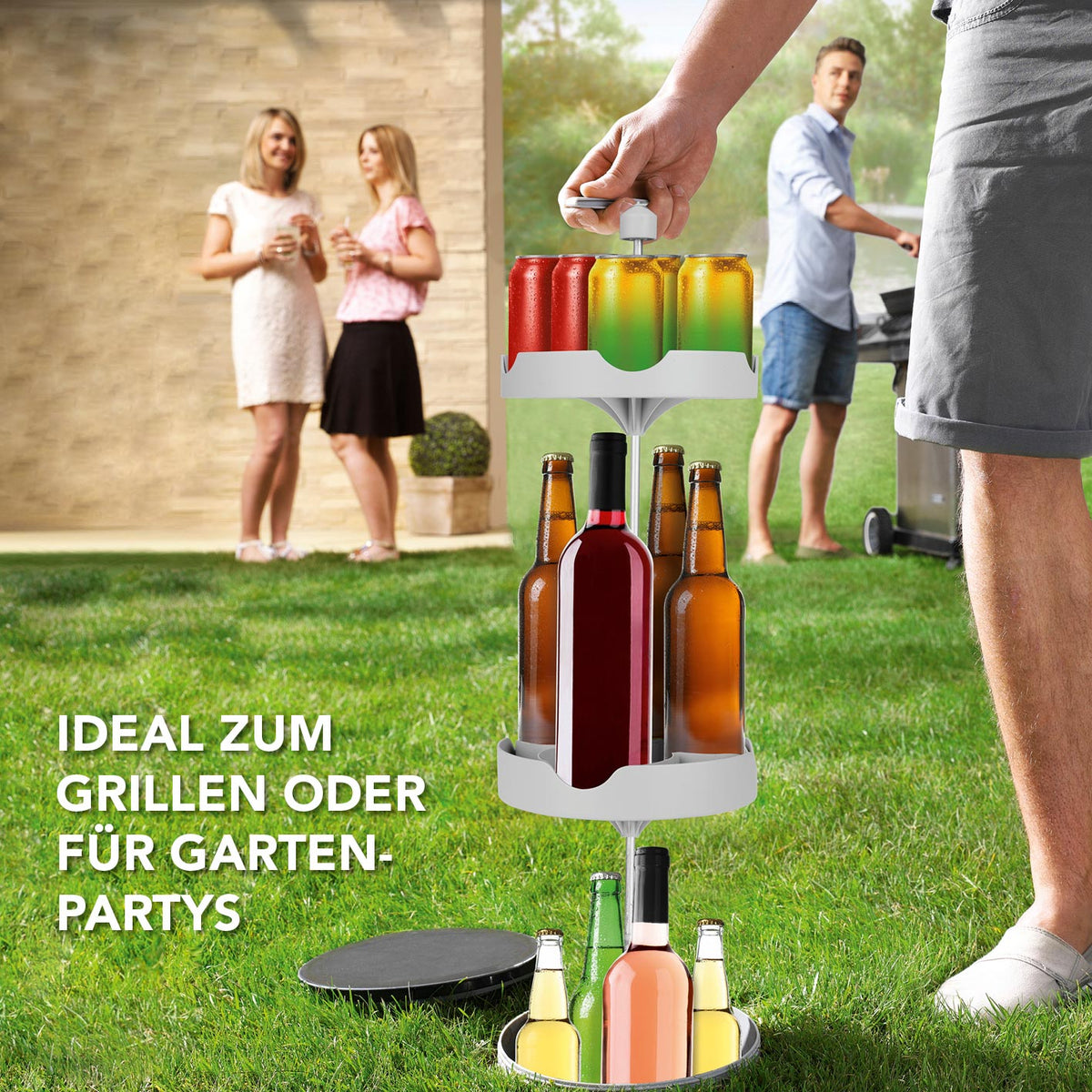 Flaschenkühler Outdoor für bis zu 13 Flaschen - grau, ideal zum Grillen, mit isoliertem Deckel, für Bier und Getränke ohne Kühlschrank.