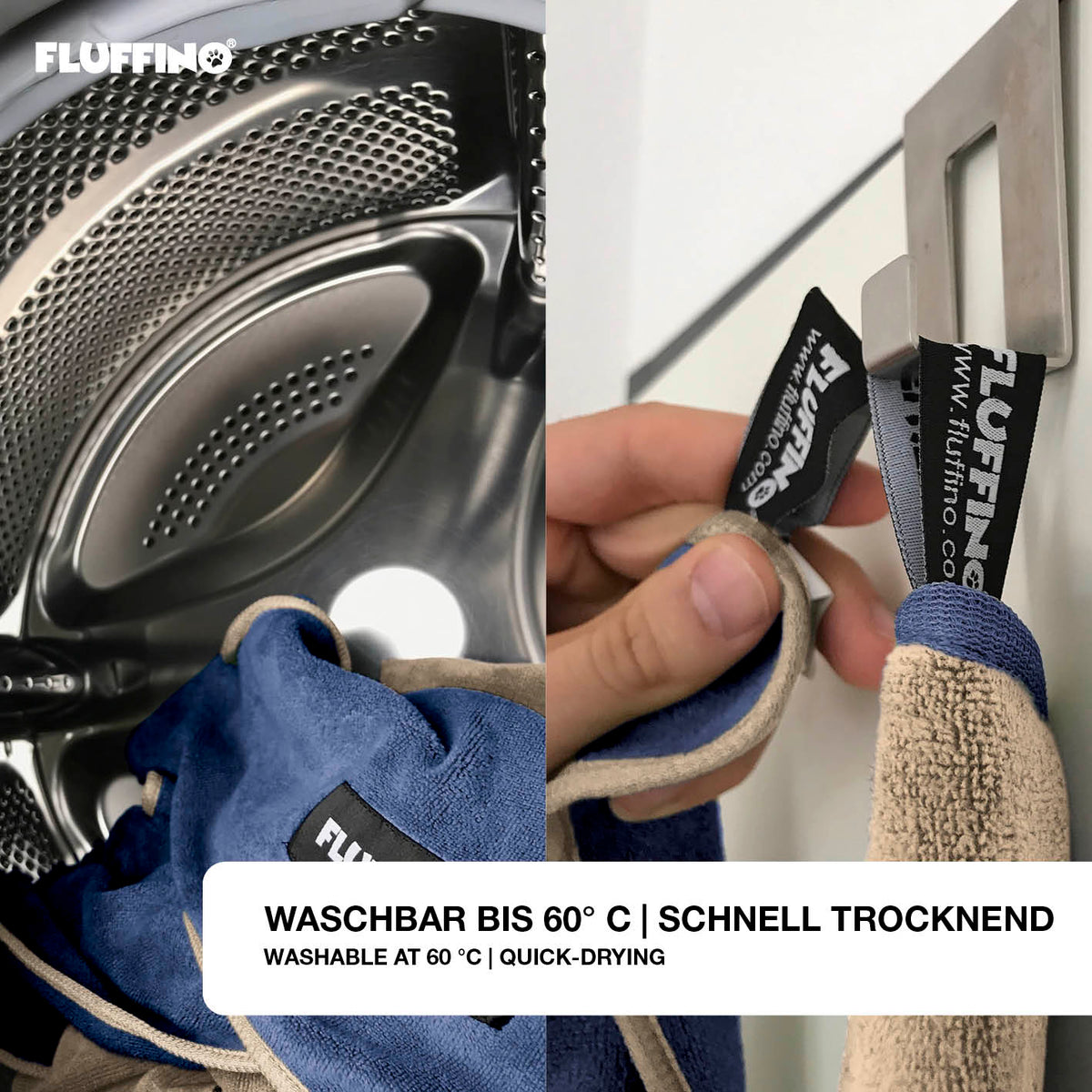 Hundehandtuch Mikrofaser – 4er-Pack - Beige & Blau, waschbar bis 60°C, schnell trocknend, extra saugfähig und pflegeleicht.