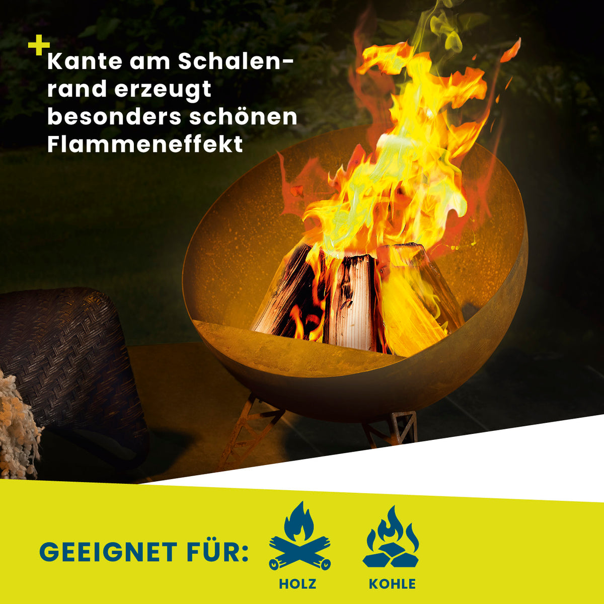 Feuerschale in Rost-Patina - Ø 58 cm mit einzigartigem Flammeneffekt und stabilem Stand aus robustem Qualitätsstahl.