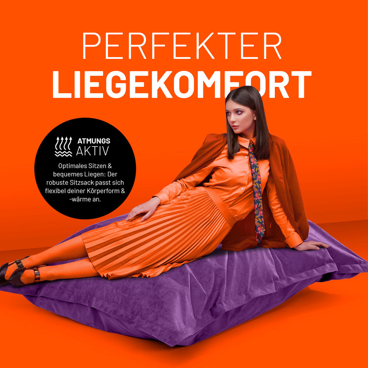 XXL Microvelours Sitzsack (380 L) - indoor - Lila mit atmungsaktivem, flexiblem Material für perfekten Liegekomfort und entspannte Sitzpositionen.