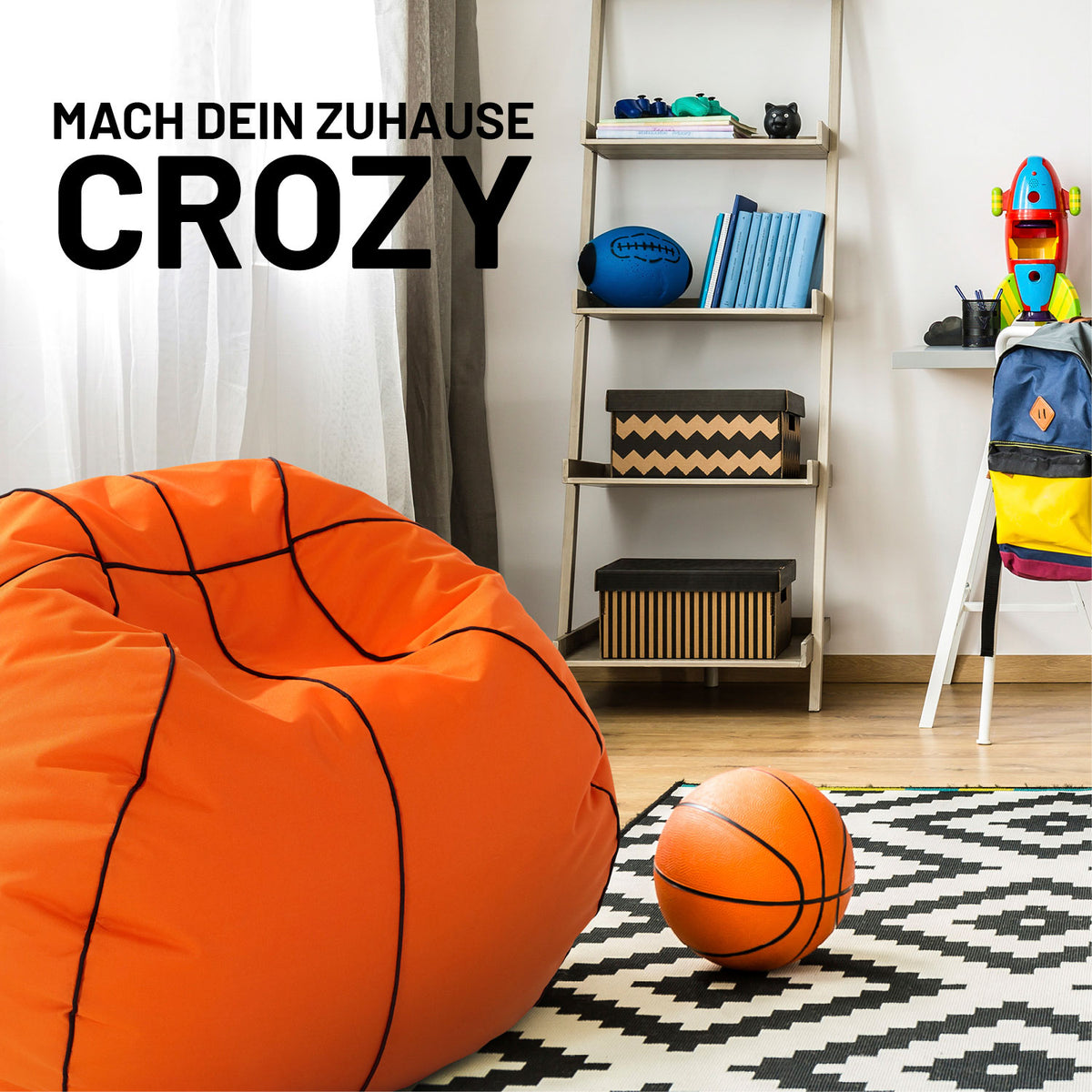 Luxury Basketball Sitzsack (300 L) im Basketball-Design, indoor & outdoor, robust, komfortabel mit waschbarem Bezug.