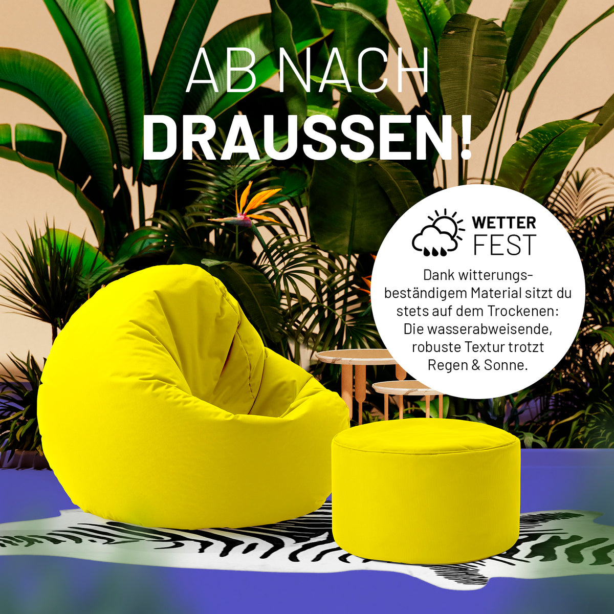 Sitzsack-Hocker/Pouf (50 L) Gelb, wetterfest, leicht, vielseitig für indoor & outdoor, robust mit hochwertiger Füllung und pflegeleichtem Material.