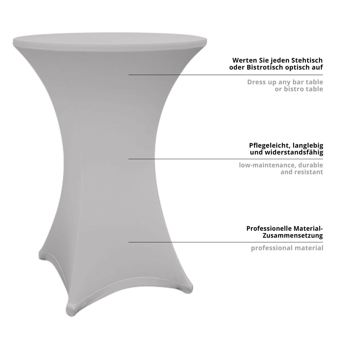 Stehtischhusse - Tisch Bezug - Husse - Ø 80-85 cm - Silbergrau, pflegeleicht, langlebig, schmutzabweisend und perfekte Passform für Stehtische.
