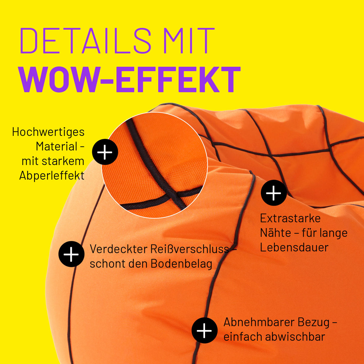 Luxury Basketball Sitzsack (300 L) mit strapazierfähigem, abnehmbarem Bezug, verdecktem Reißverschluss und extra starken Nähten, indoor & outdoor.
