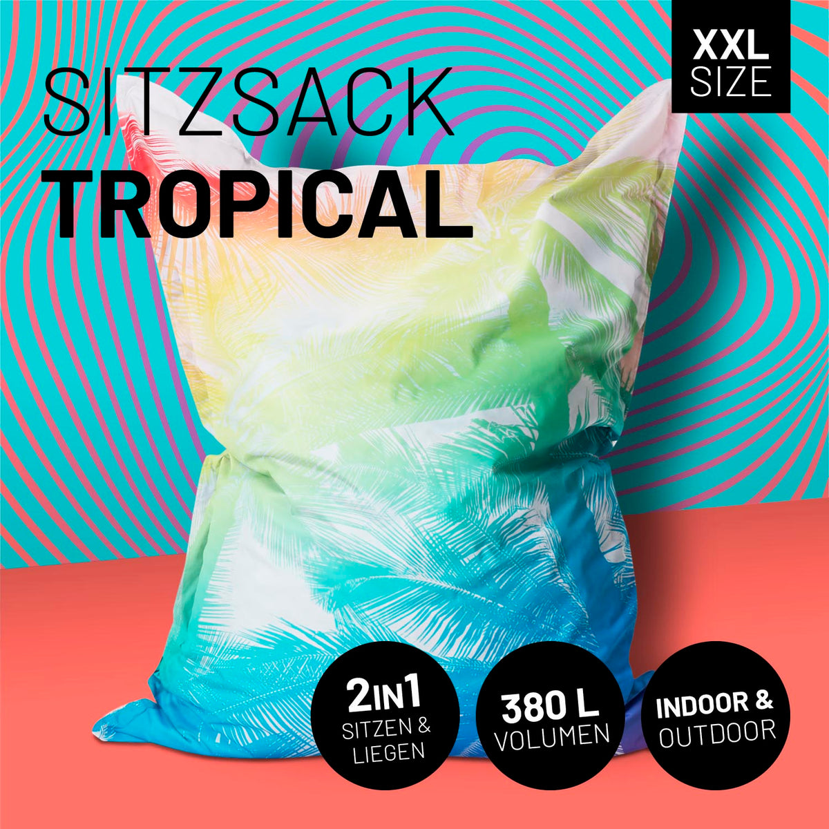 Sitzsack Classic XXL (380 L) Tropical Regenbogen, indoor & outdoor, großer Sitzsack mit hochwertiger Füllung und pflegeleichtem Material.
