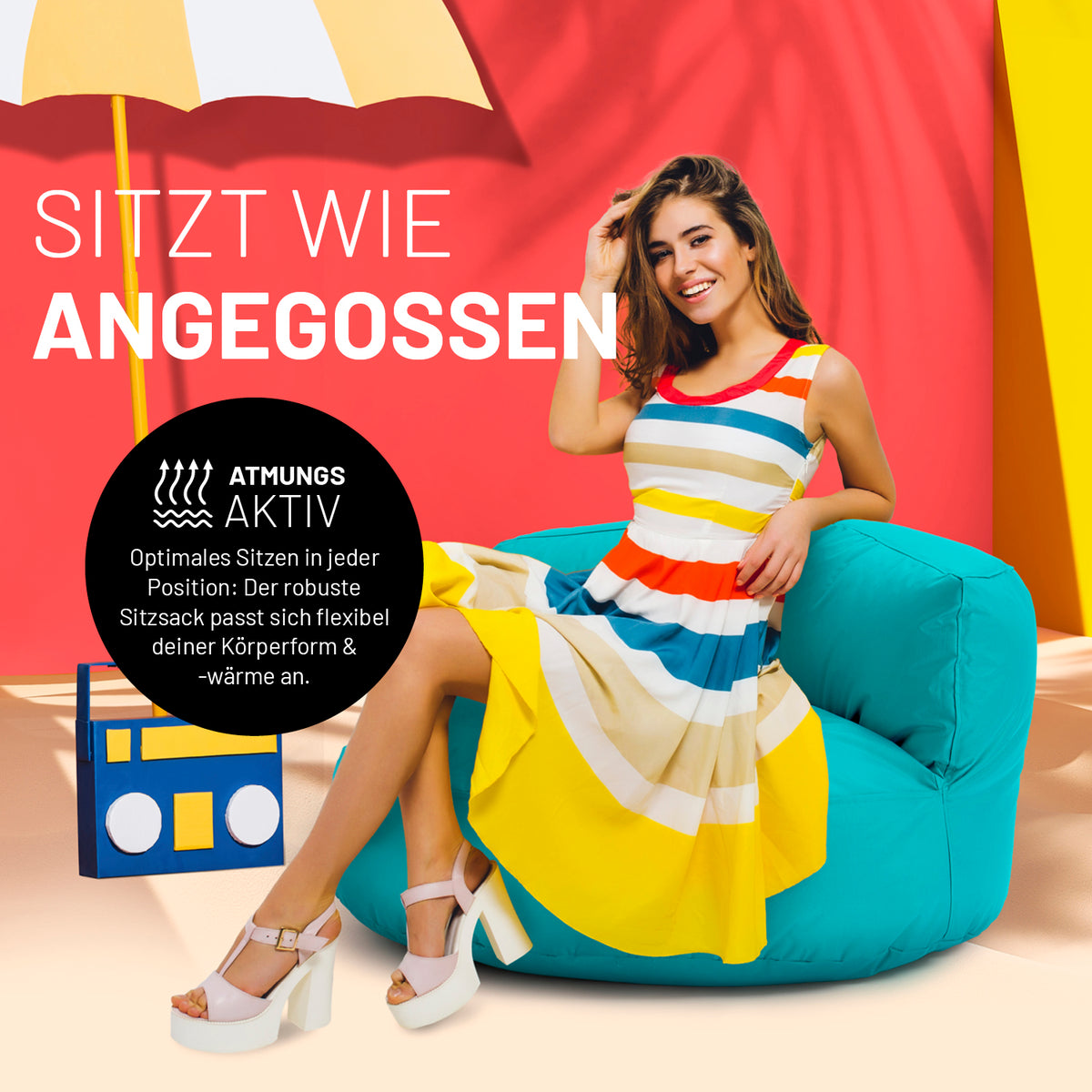 Sitzsack Lounge (320 L) - Aquamarin, moderner & bequemer Sitzsack für drinnen und draußen mit atmungsaktiver, formangepasster Füllung.