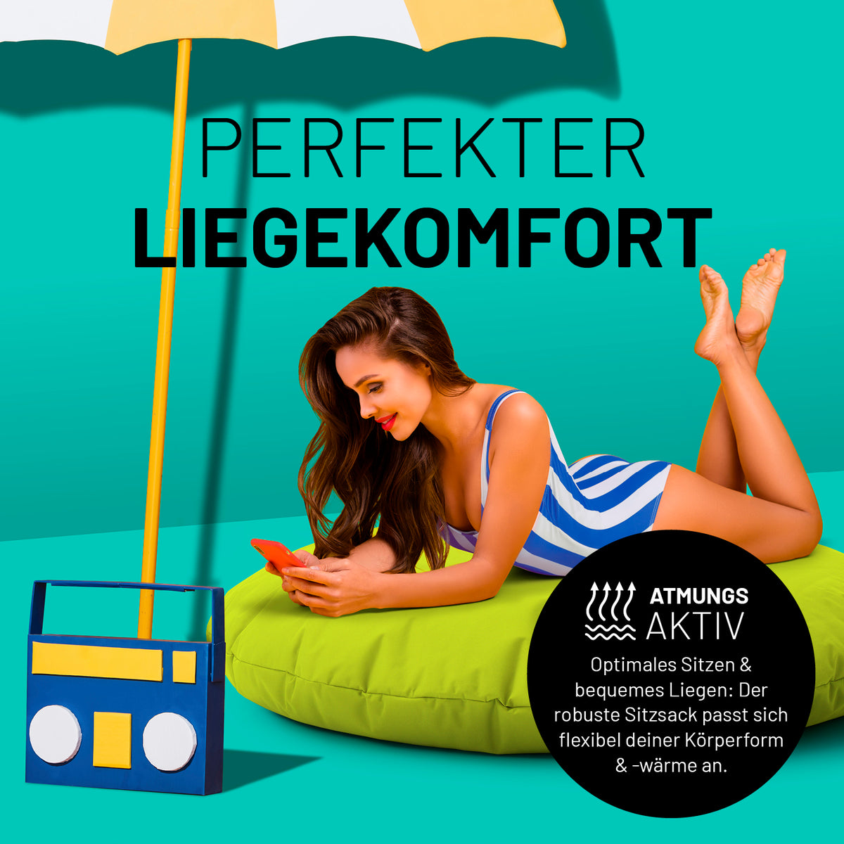 Sitzsack Drops (300 L) Apfelgrün – moderner, langlebiger Indoor- & Outdoor-Sitzsack mit perfektem Liegekomfort und atmungsaktiver Füllung.