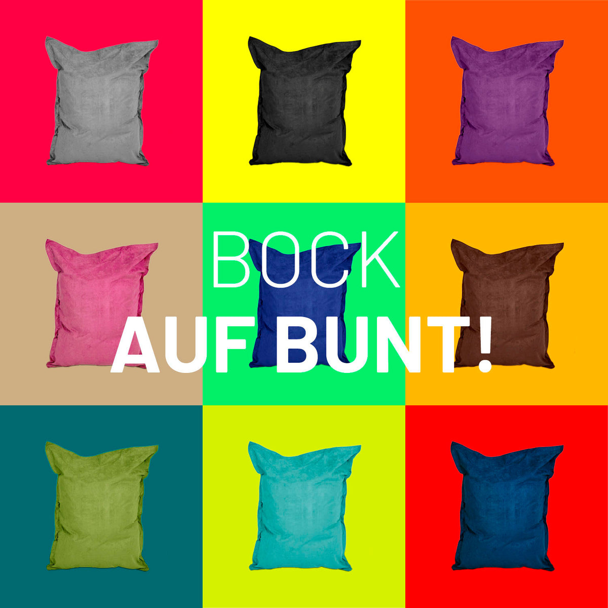 XXL Microvelours Sitzsack (380 L) - indoor - Lila auf buntem Hintergrund, stylischer bequemer Riesensitzsack von Lumaland.
