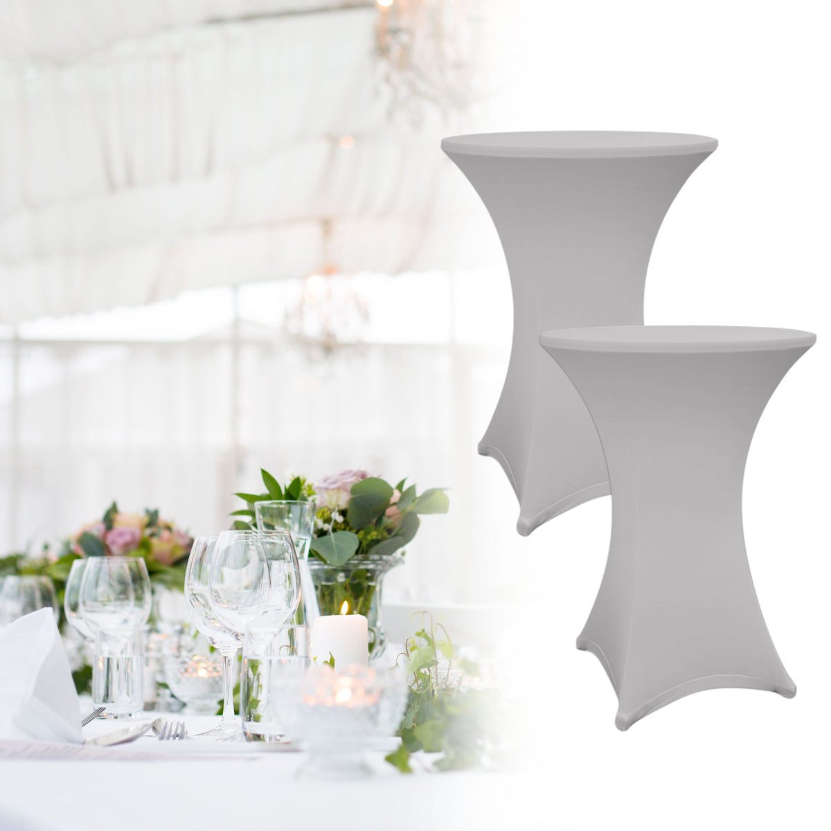 Stehtischhusse - Tisch Bezug - Husse - Ø 80-85 cm - Silbergrau, elegant, schmutzabweisend, passend für Stehtische, waschbar und langlebig.