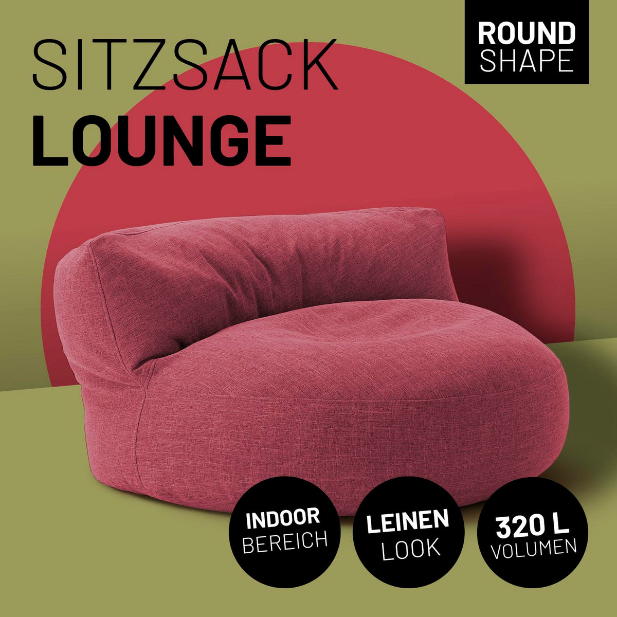 Interior Line Sitzsack-Lounge (320 L) im roten Leinen-Look, indoor Sitzsack für komfortables Lounge-Erlebnis.
